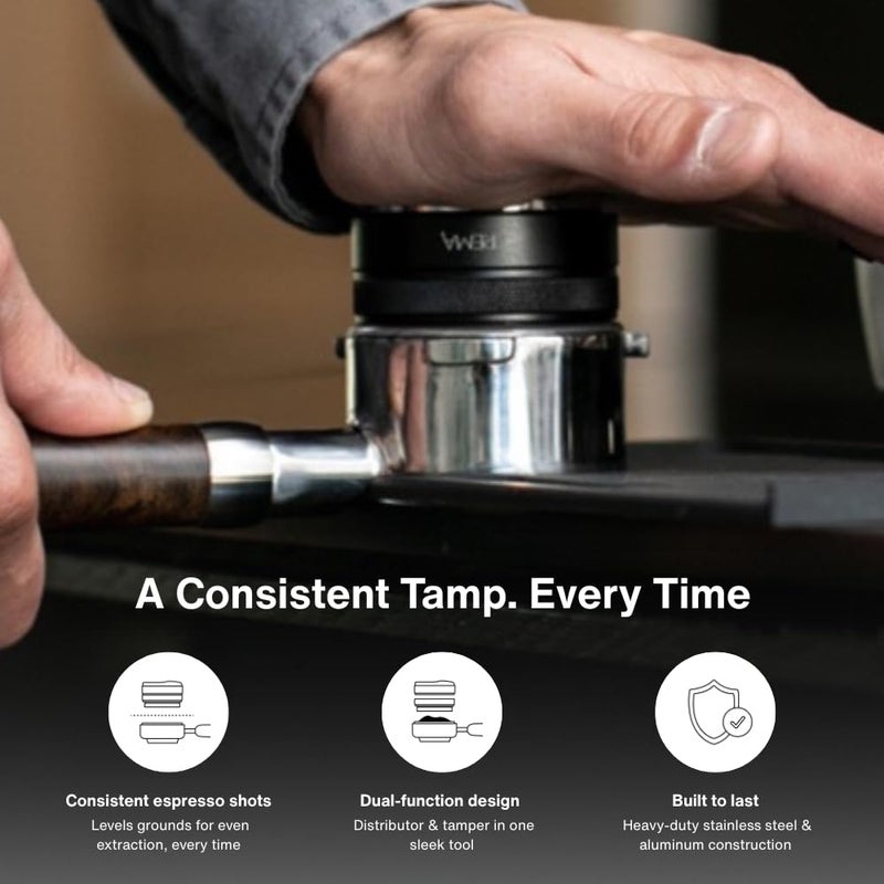 Crema Coffee Products 51mm Hand Tamper & Coffee Distributor|Compatible with Delonghi Dedica & La Specialista Portafilter|Double-Sided, Adjustable Depth Tool|Made with Durable 304 Stainless Steel|Black - Image 3